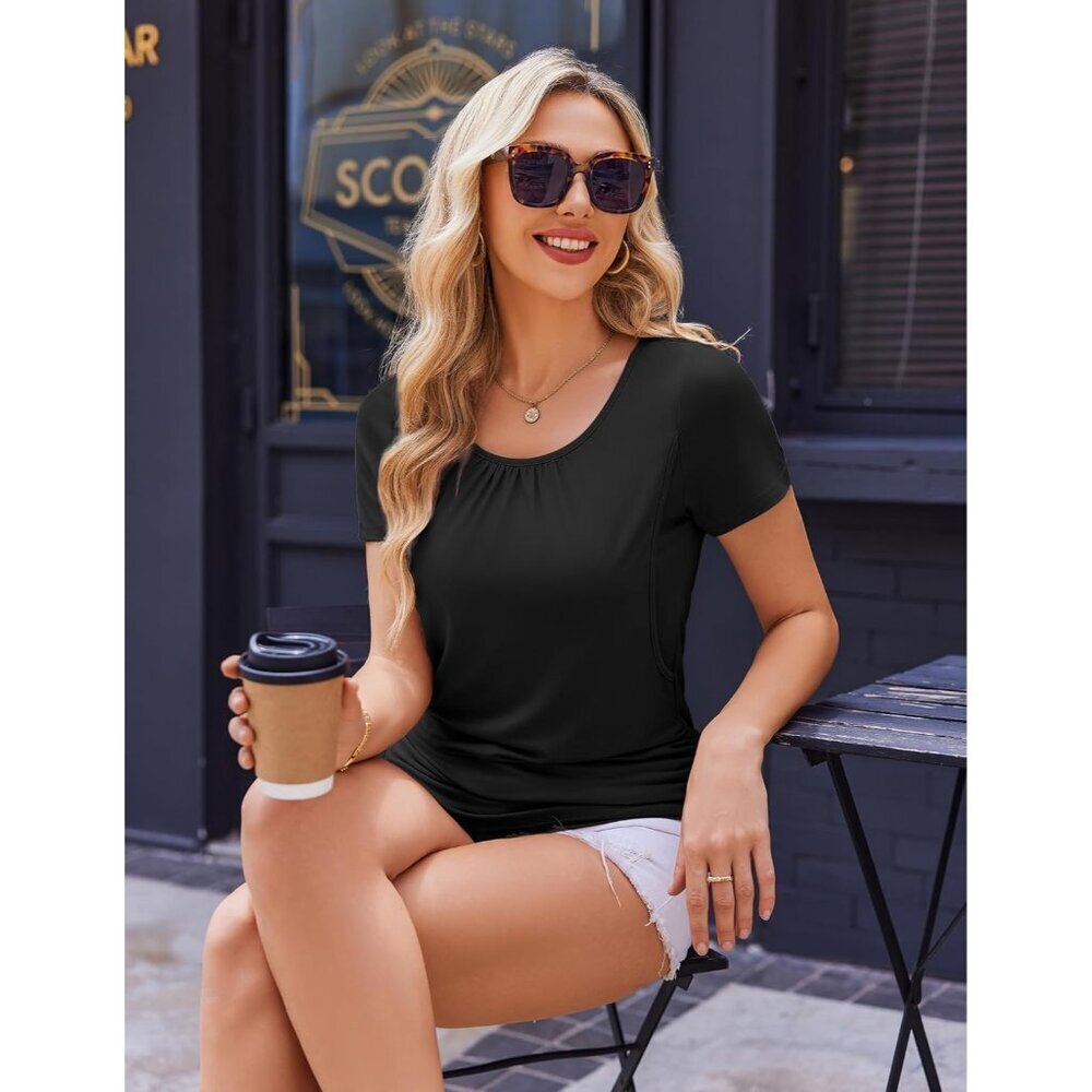 Women's Nursing Tops 3 Pack Maternity Shirts Postpartum Breastfeeding T-Shirts View 5